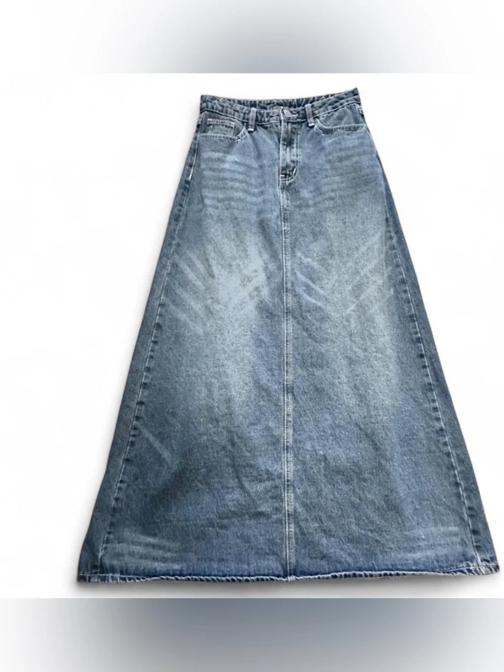 Cider A-Line Faded Denim Maxi Skirt
